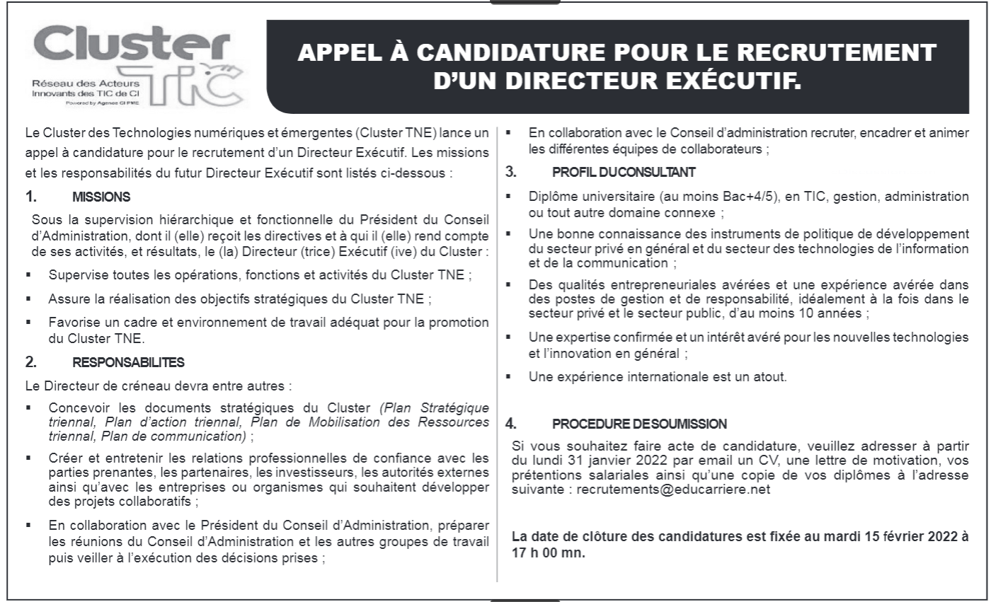 Recrutement de 01 Directeur Exécutif